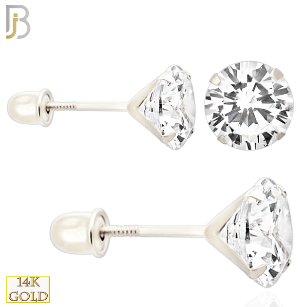 14-ES38RWC - 14k White Gold Screw Back Stud Earrings Stamping Prong Setting with Round Clear Zircon image 0