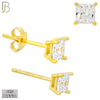 925-ES72-GC - .925 Sterling Silver Gold Plated Earring Stud Casting Square Princess Cut Prong Setting Clear Zircon image 3