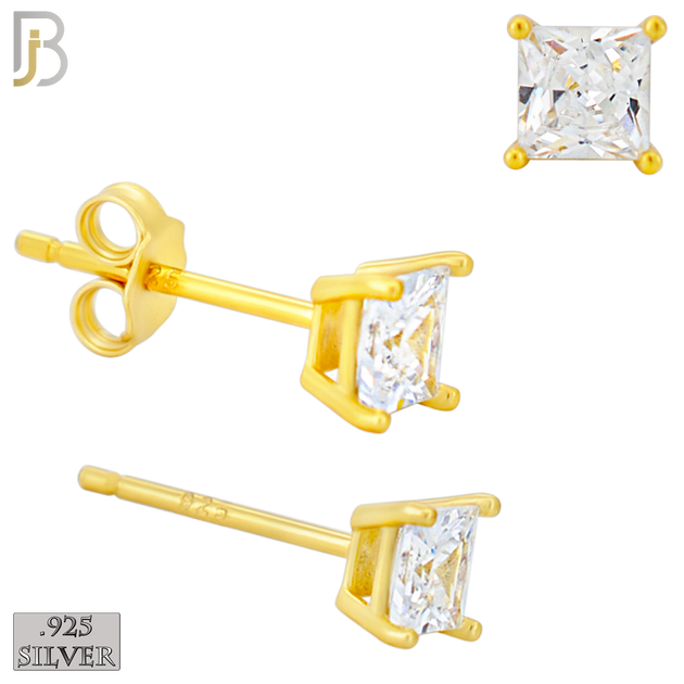 925-ES72-GC - .925 Sterling Silver Gold Plated Earring Stud Casting Square Princess Cut Prong Setting Clear Zircon image 3