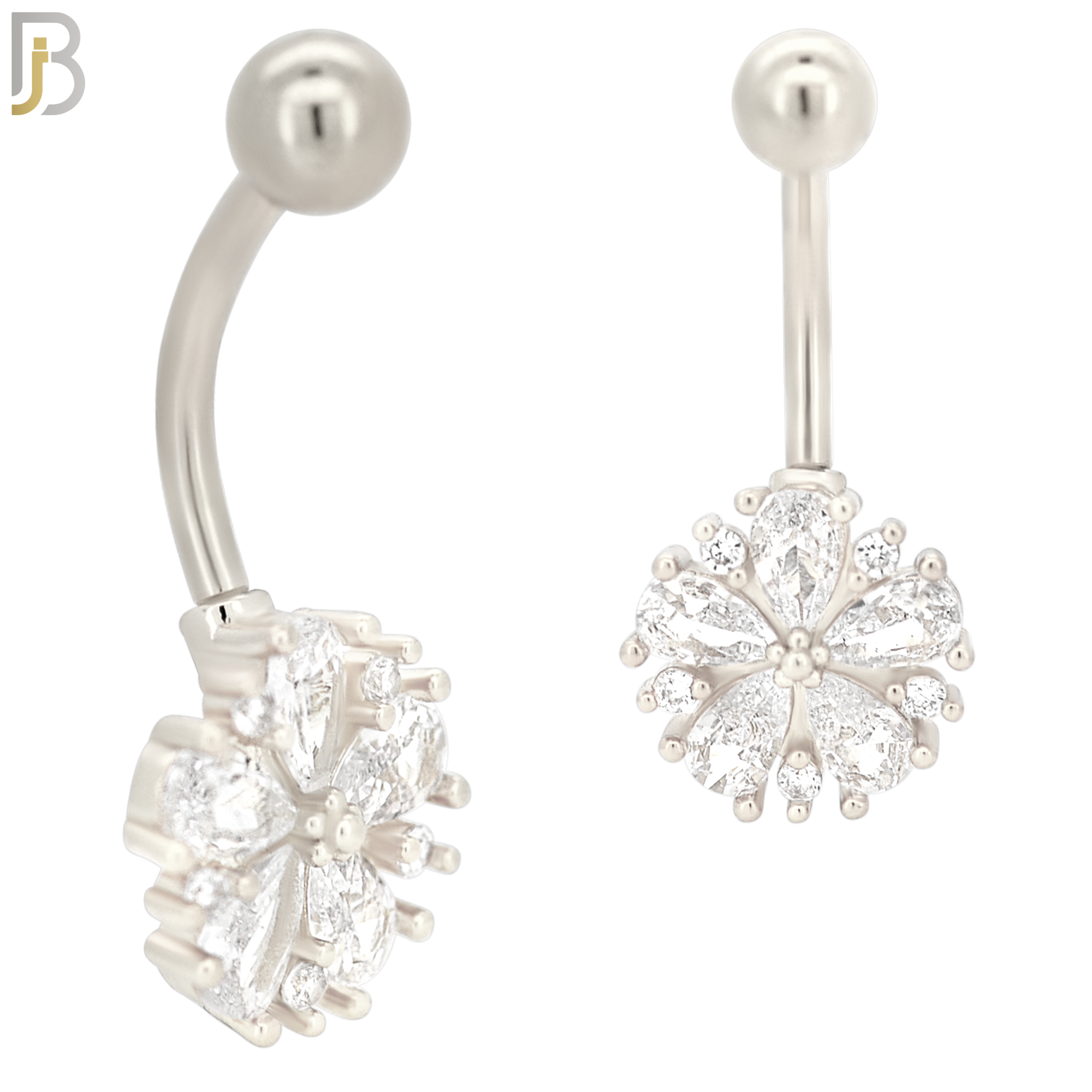 NB08 - 316L Stainless Steel Prong Setting Flower Zircon  Banana Belly Navel Ring image 1