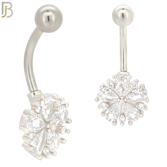NB08 - 316L Stainless Steel Prong Setting Flower Zircon  Banana Belly Navel Ring image 1