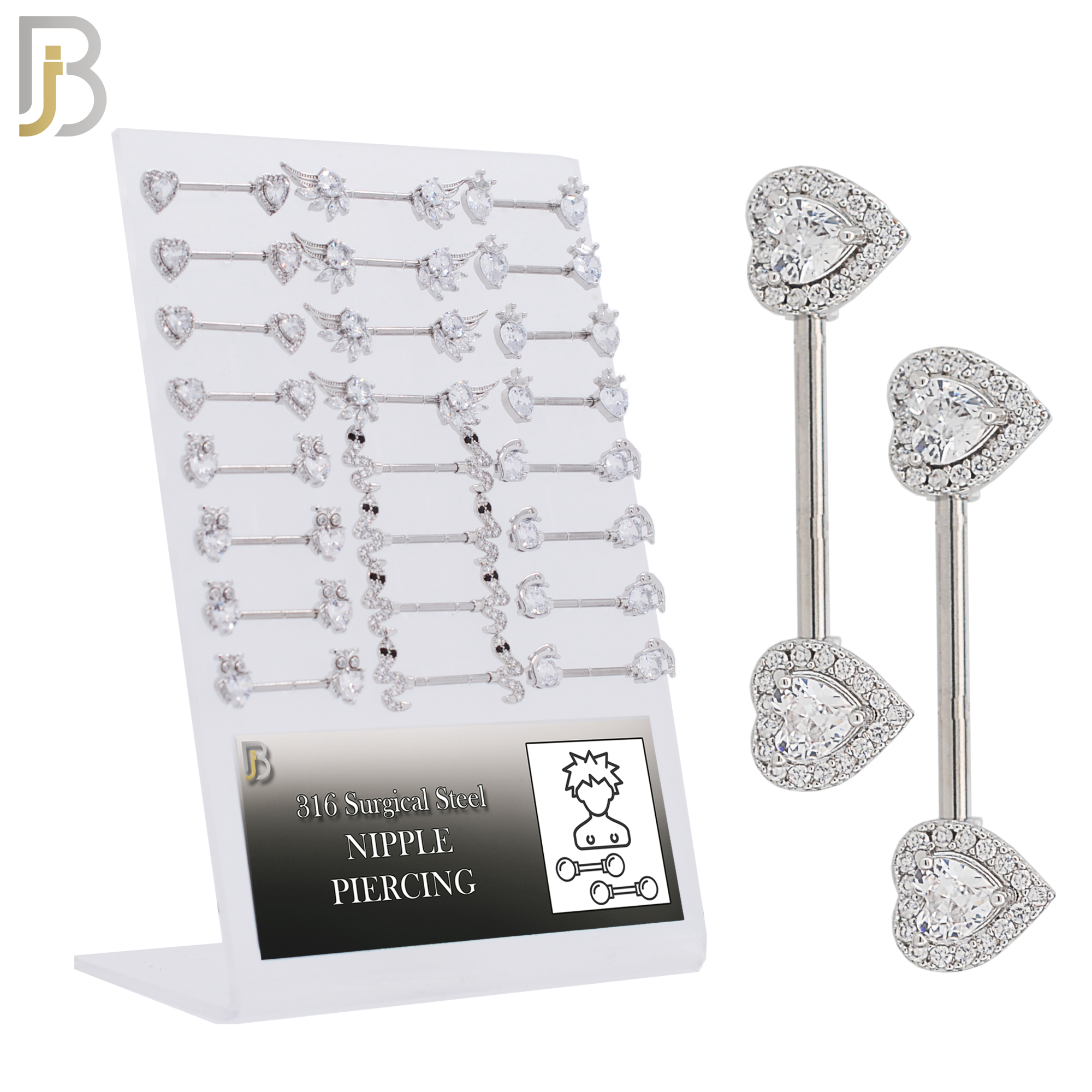 PK-NP14 - 316 Surgical Steel Nipple Rings with Mixed Designs Pack of 24 image 0