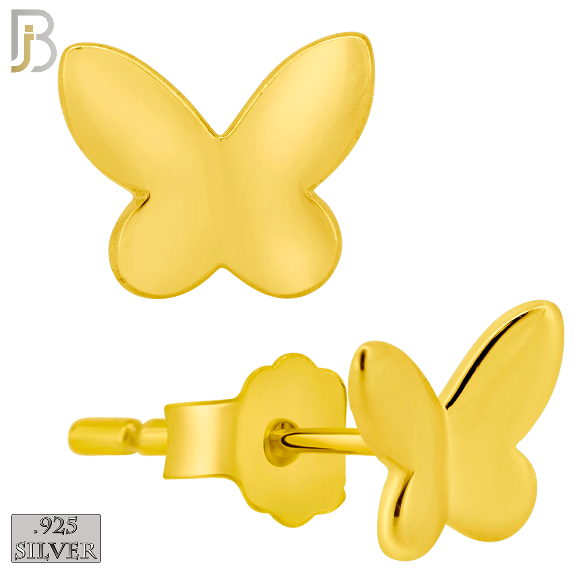 925-ES315 - Push Back - .925 Sterling Silver Plain Butterfly Stud Earrings image 2