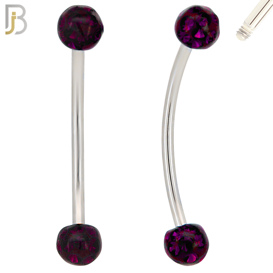 EC05S16-14 - 16g Thickness 316L Surgical Steel Snake Eye 14mm Long Curved Barbell Coated Multi Zircon Externally Threaded (PACK OF 4) image 8