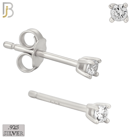 925-ES71-SC - .925 Sterling Silver Rhodium Plated Earring Stud Casting Round Prong Setting Clear Zircon image 1