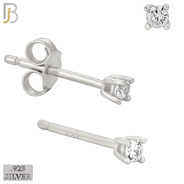 925-ES71-SC - .925 Sterling Silver Rhodium Plated Earring Stud Casting Round Prong Setting Clear Zircon image 1