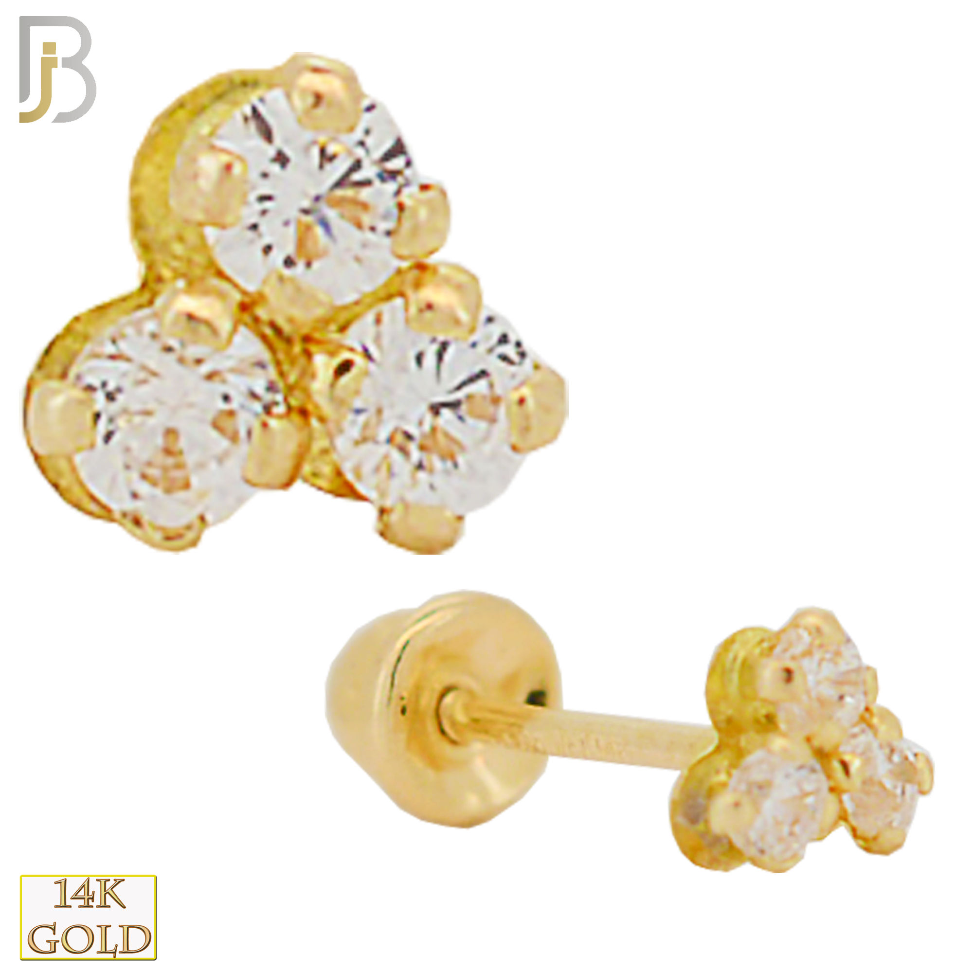 14-ES47 - 14k Solid Gold Three Round CZ in Triangle Prong Setting Stud Earrings image 0