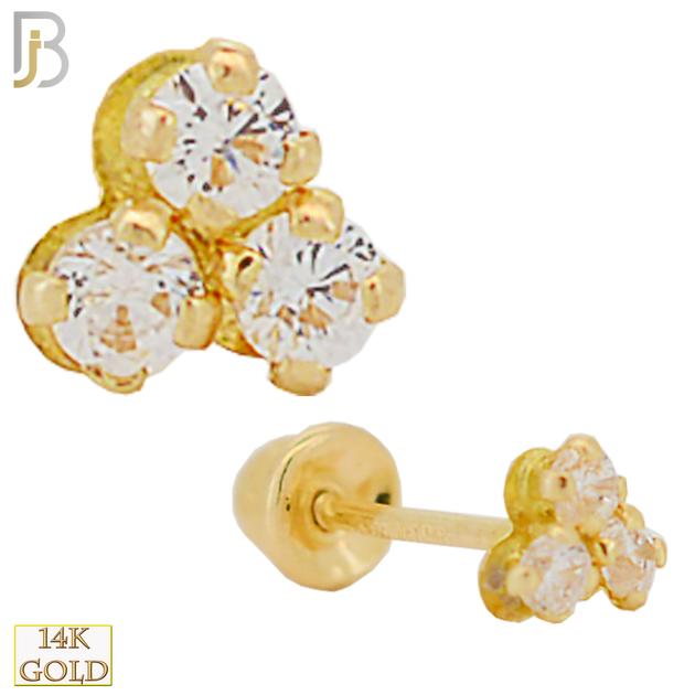 14-ES47 - 14k Solid Gold Three Round CZ in Triangle Prong Setting Stud Earrings image 0