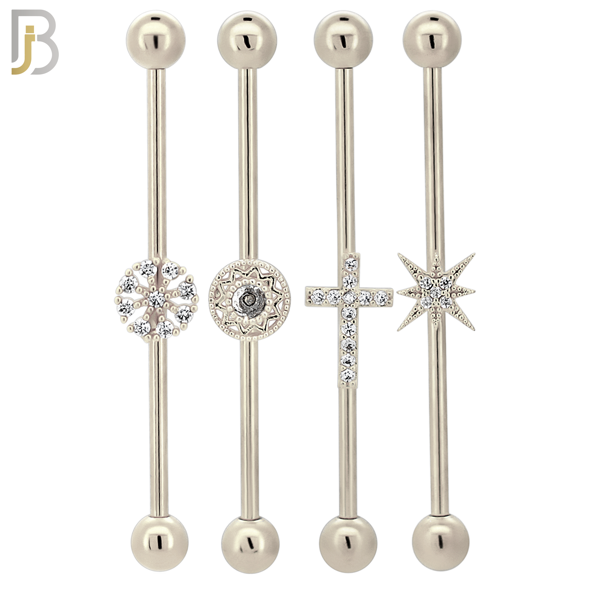 PK-BB54 - 316L Surgical Steel Screw Bar with Four Design Industrial Barbell Pack of 16 pcs - Steel image
