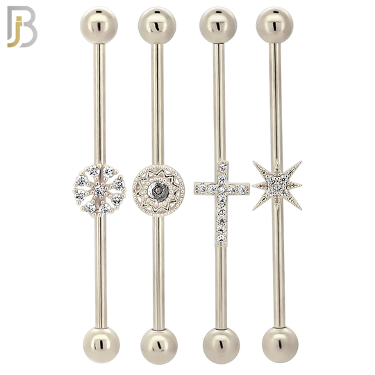 PK-BB54 - 316L Surgical Steel Screw Bar with Four Design Industrial Barbell Pack of 16 pcs - Steel image