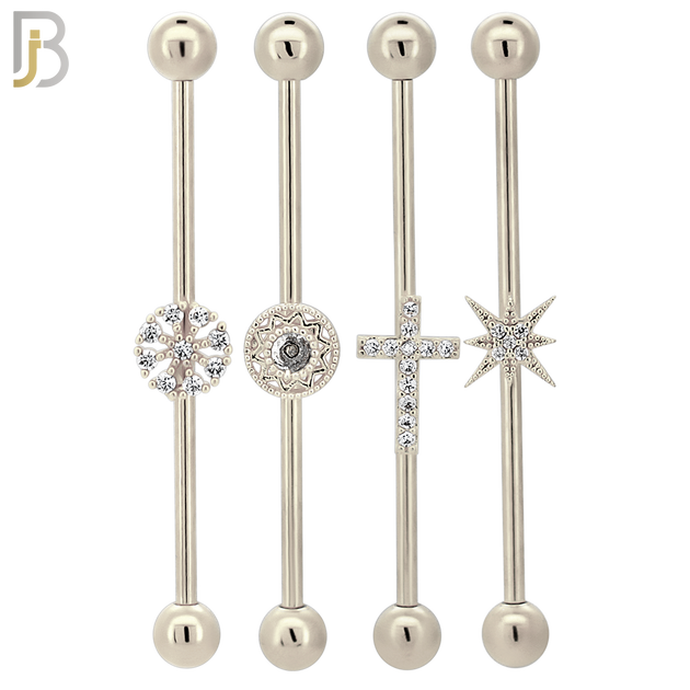 PK-BB54 - 316L Surgical Steel Screw Bar with Four Design Industrial Barbell Pack of 16 pcs - Steel image