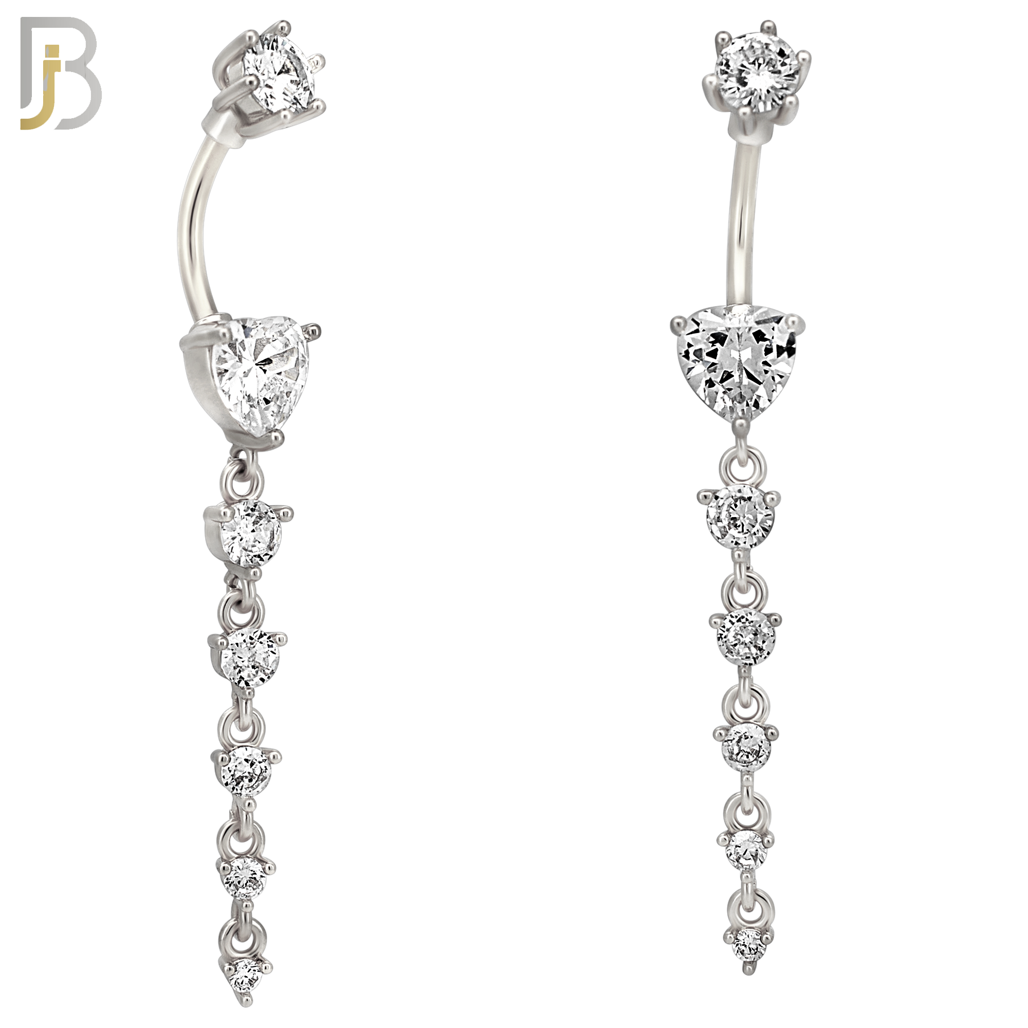 N0153 - 316L Surgical Steel Heart in Prong Set with Dangling 5 Graduating CZ Drop Belly Ring image 1