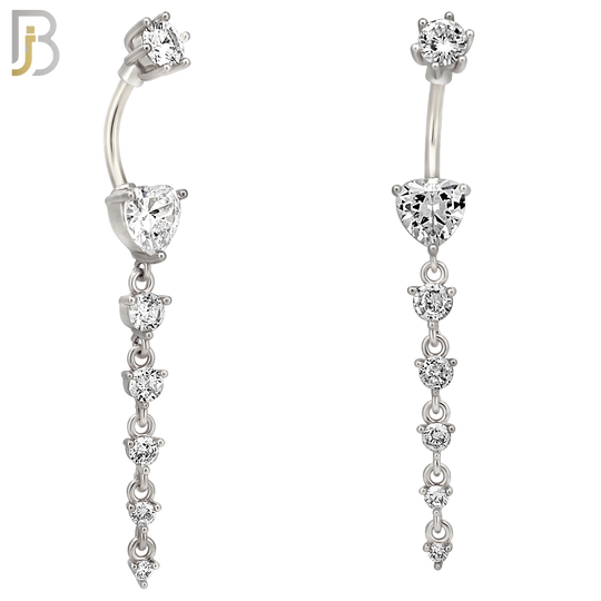 N0153 - 316L Surgical Steel Heart in Prong Set with Dangling 5 Graduating CZ Drop Belly Ring image 1