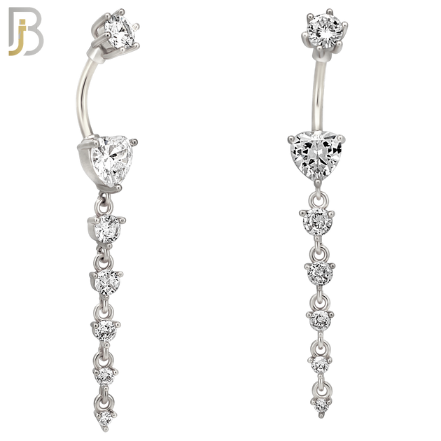 N0153 - 316L Surgical Steel Heart in Prong Set with Dangling 5 Graduating CZ Drop Belly Ring image 1