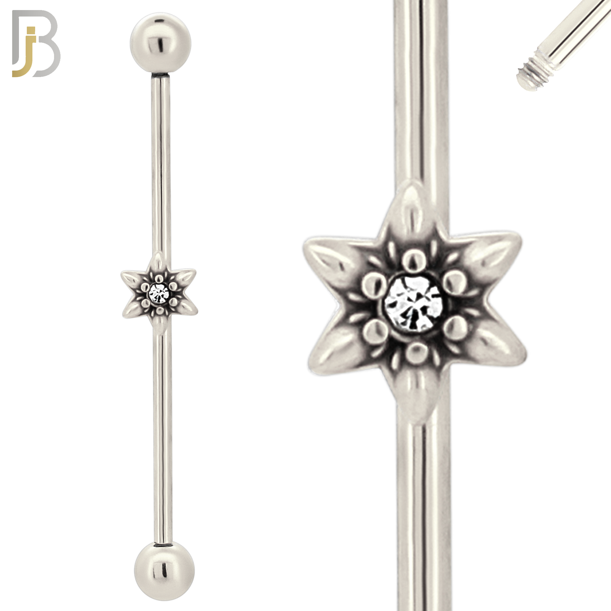 BB71 - 316L Surgical Steel Screw Bar with Flower Design Barbell Industrial (PACK OF 4) image 1
