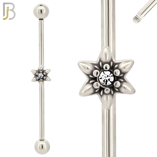 BB71 - 316L Surgical Steel Screw Bar with Flower Design Barbell Industrial (PACK OF 4) image 1