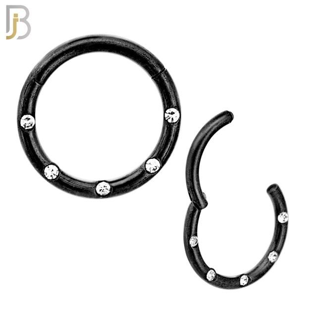 CT92 -  316 Stainless Steel Hinged Hoop with CZ Gems in Flush Setting Nose Rings (PACK OF 6) image 3
