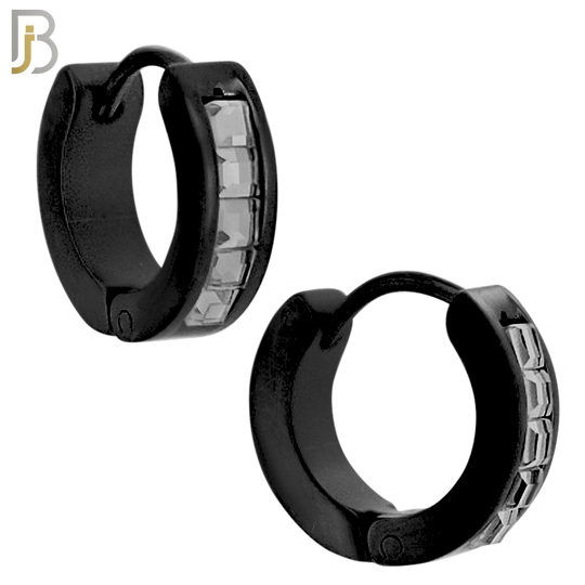 ES131 - Stainless Steel Huggies Hoops Earrings with Square Zircon image 2