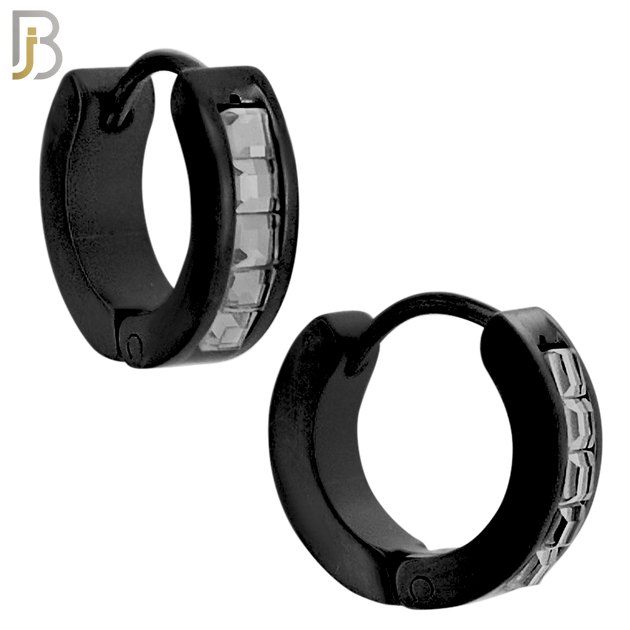 ES131 - Stainless Steel Huggies Hoops Earrings with Square Zircon image 2