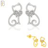 925-ES222 – .925 Sterling Silver Cat Heart Earring Stud with Zircon image 0