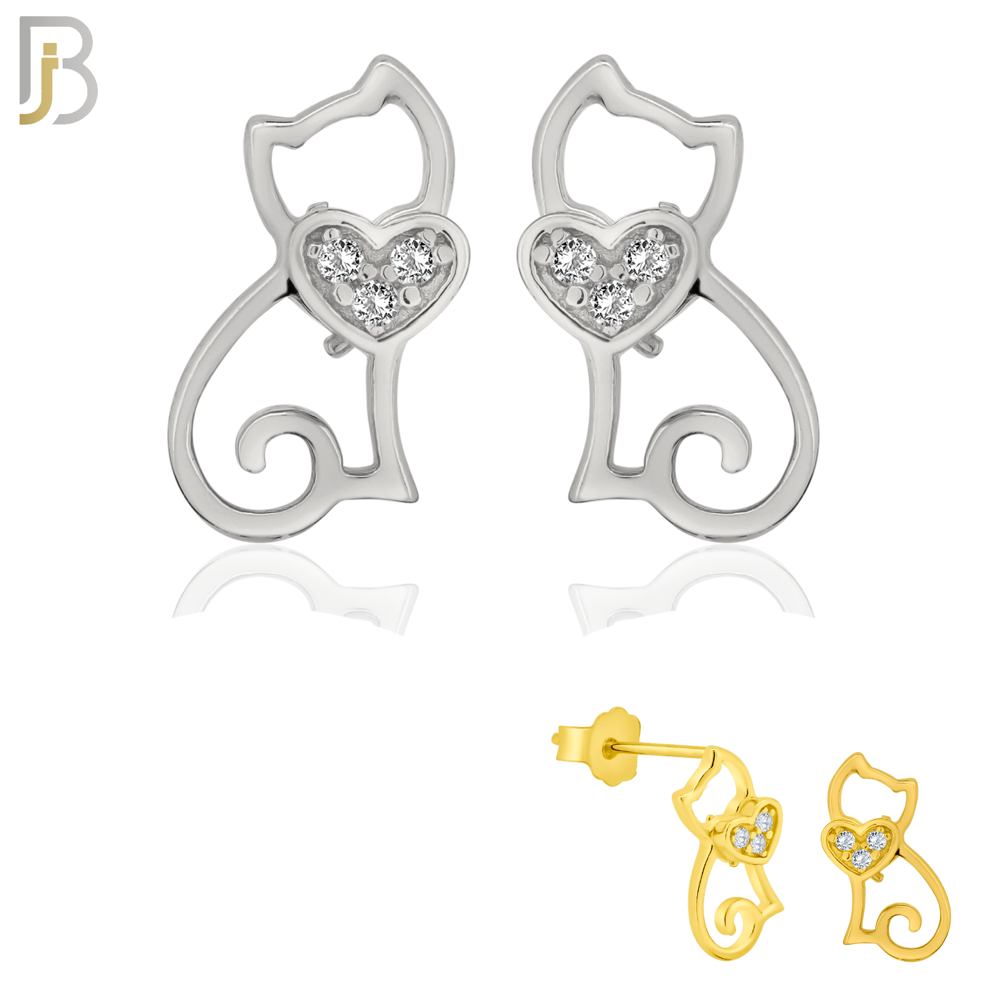 925-ES222 – .925 Sterling Silver Cat Heart Earring Stud with Zircon image 0