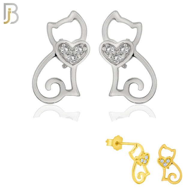 925-ES222 – .925 Sterling Silver Cat Heart Earring Stud with Zircon image 0