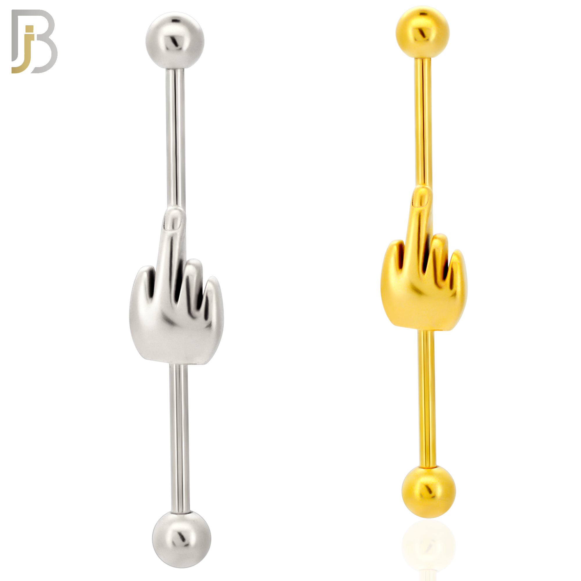 BB41 - 316L Surgical Steel Screw Bar with Alloy Hand/Middle Finger Design Barbell Industrial (PACK OF 4) image 0