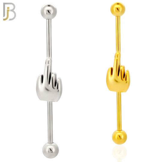 BB41 - 316L Surgical Steel Screw Bar with Alloy Hand/Middle Finger Design Barbell Industrial (PACK OF 4) image 0