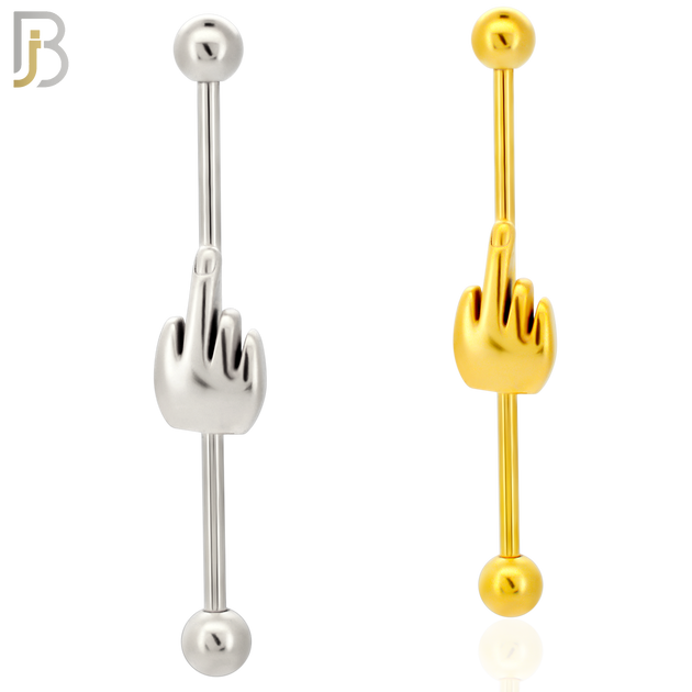BB41 - 316L Surgical Steel Screw Bar with Alloy Hand/Middle Finger Design Barbell Industrial (PACK OF 4) image 0