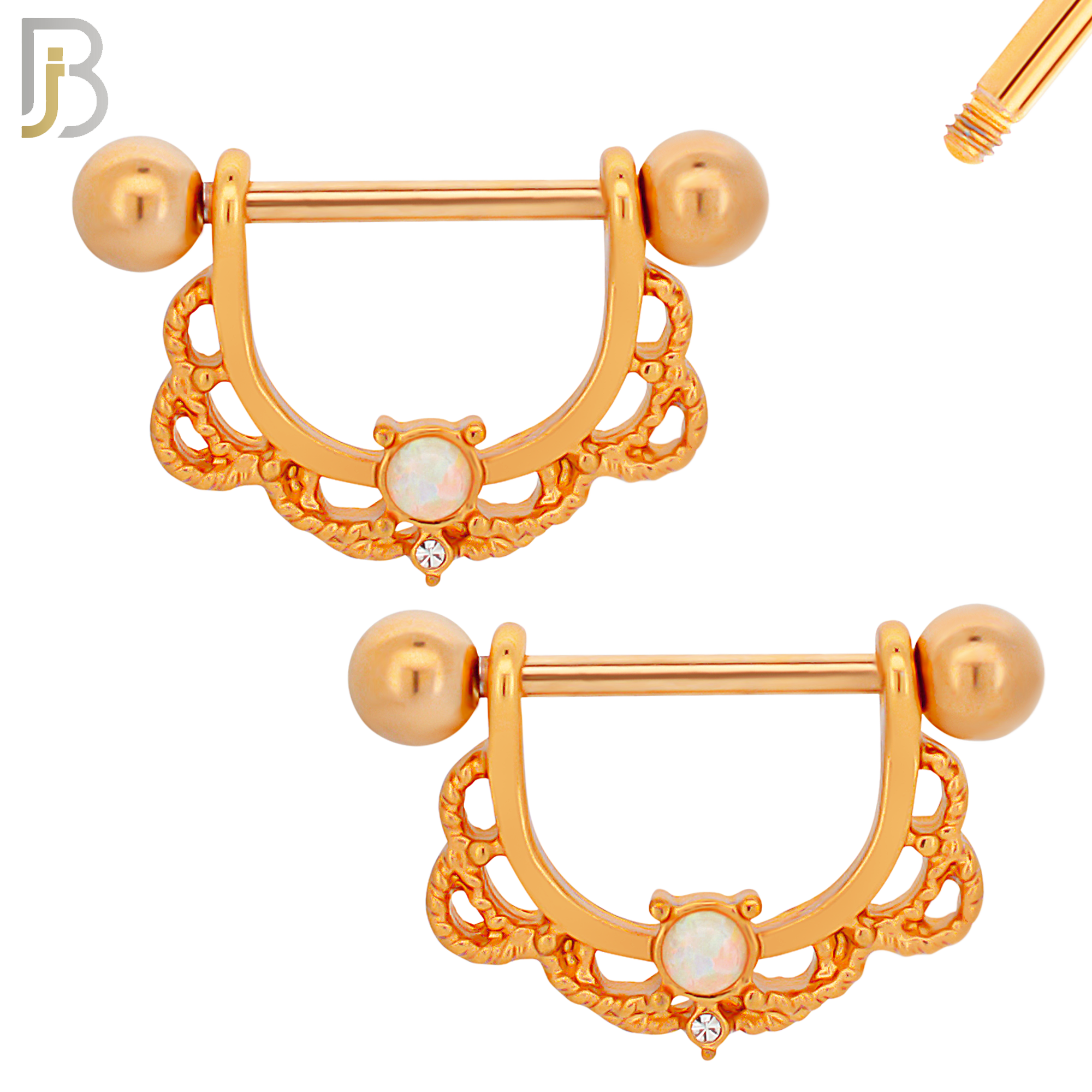 NP36 - 316L Surgical Steel Screw Bar with Alloy Horseshoe Tribal Design Opalite Pair image 2