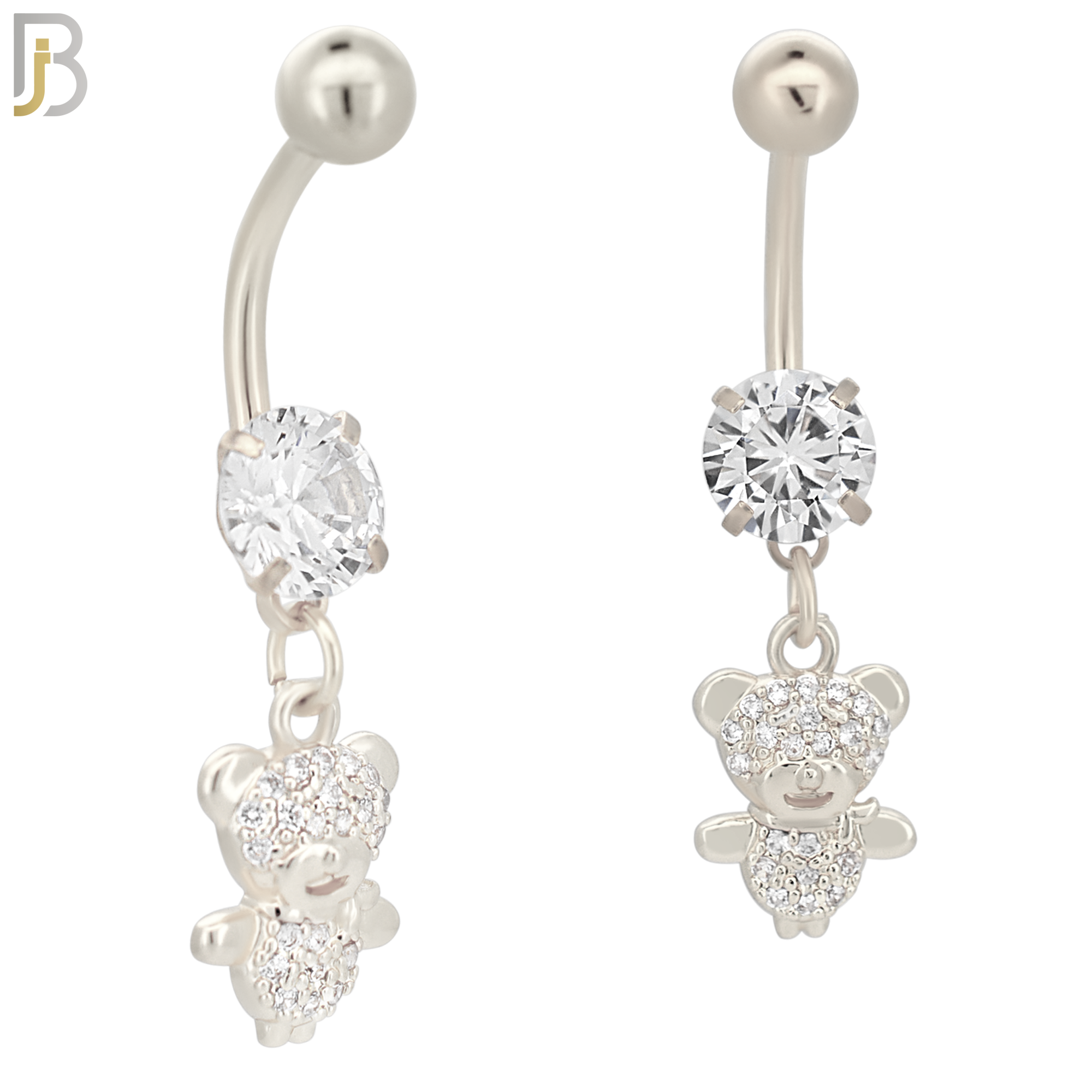 N085  - 316L Stainless Steel Dangling Teddy Bear with CZ Belly Ring image 1