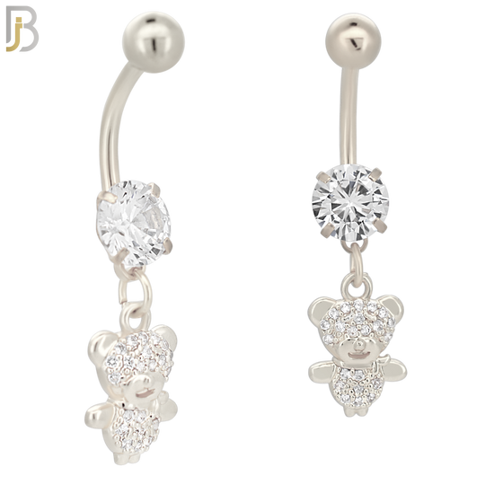 N085  - 316L Stainless Steel Dangling Teddy Bear with CZ Belly Ring image 1