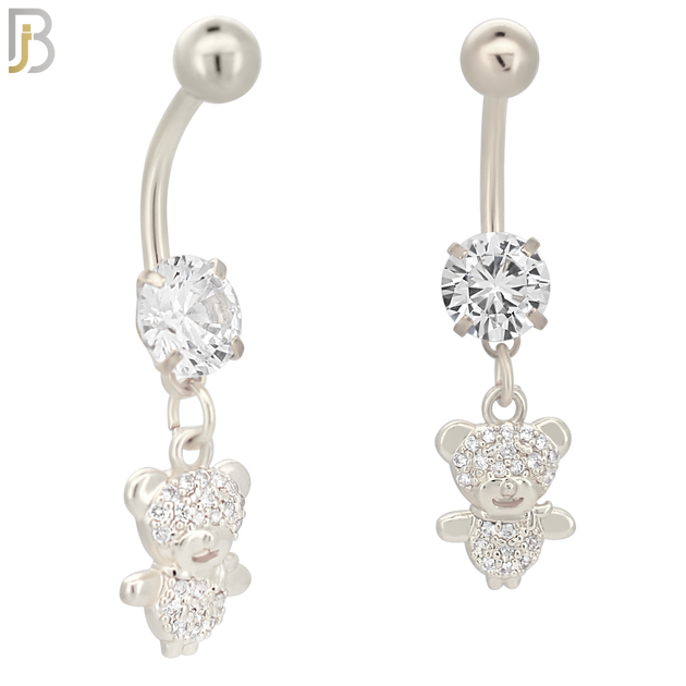 N085  - 316L Stainless Steel Dangling Teddy Bear with CZ Belly Ring image 1