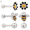 TB108 - (PACK OF 3) Steel - 316L Stainless Steel Mixed Design Tragus Set (Flower; Bee; Ball) image 0