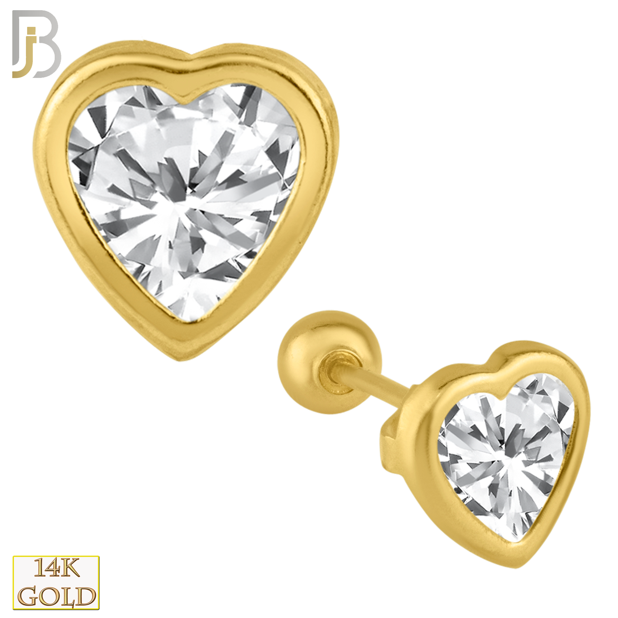 14-ES35YC - 14k Yellow Gold Screw Back Heart Design Zircon in Bezel Setting Earring Stud image 0