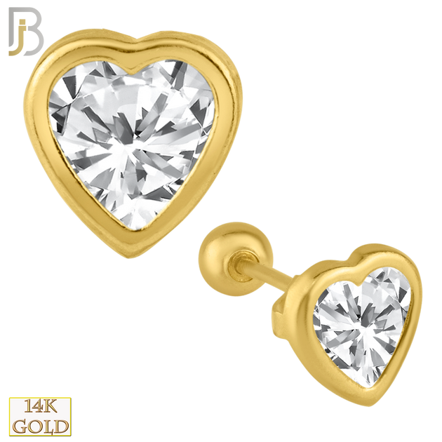 14-ES35YC - 14k Yellow Gold Screw Back Heart Design Zircon in Bezel Setting Earring Stud image 0