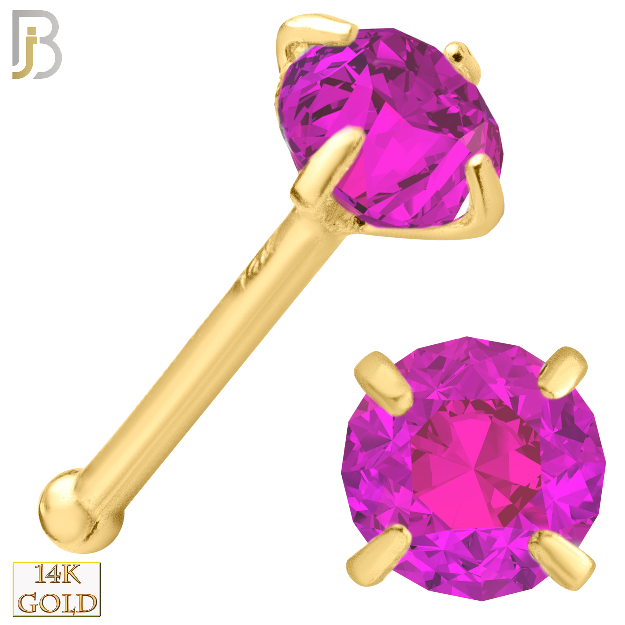 14-NR01YPS-22 - 22g - 14k Yellow Gold Nose Bone with Pink Sapphire in Prong Setting - 3.5mm image