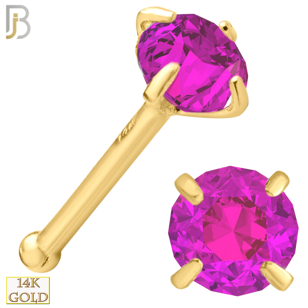 14-NR01YPS-22 - 22g - 14k Yellow Gold Nose Bone with Pink Sapphire in Prong Setting - 3.5mm image