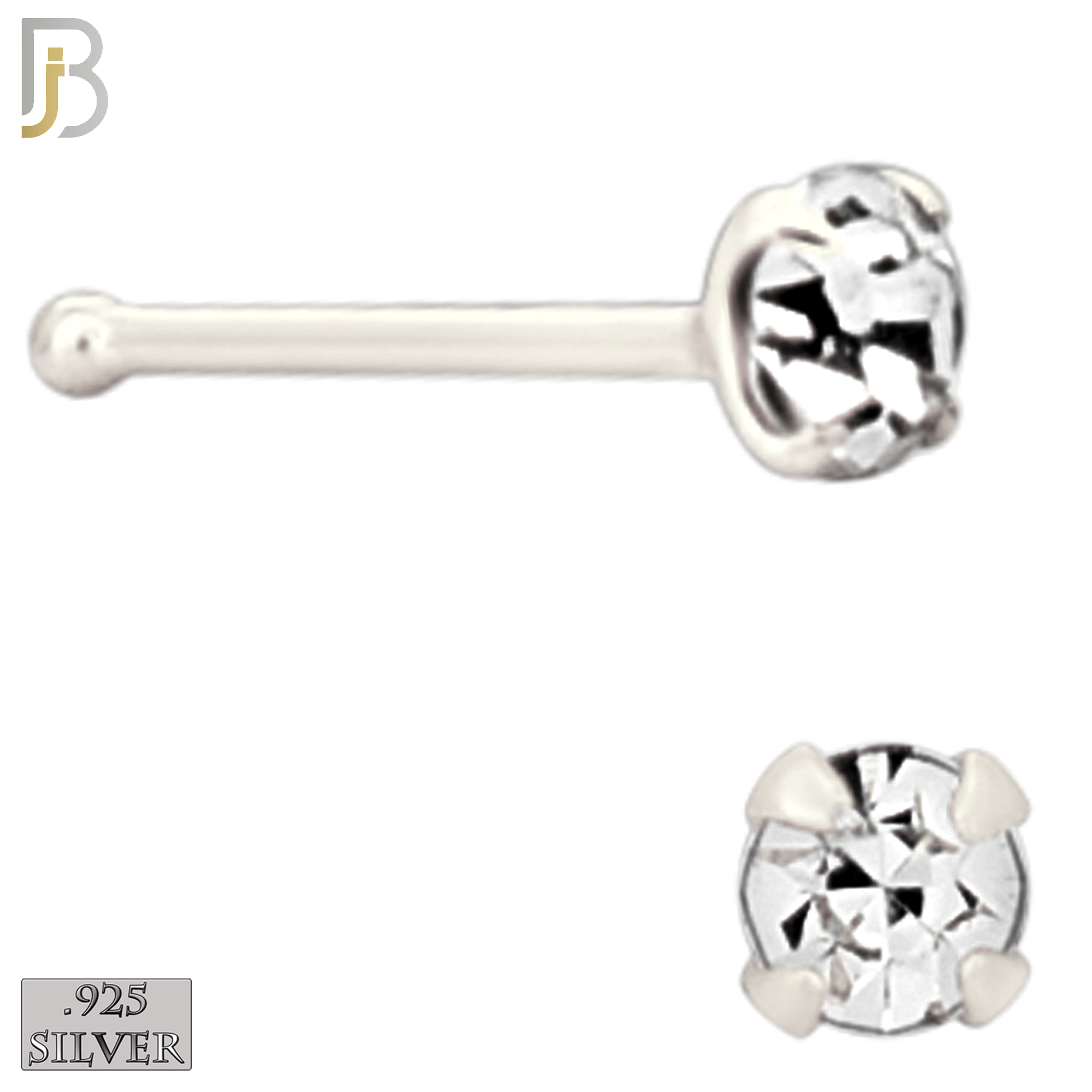925-PK-NR01S-3C2 - Mixed of 2mm, 2.5mm, 3mm Clear CZ 22g Thickness  925 Sterling Silver Nose Bones, Prong Set Packages Pack of 120 image 3