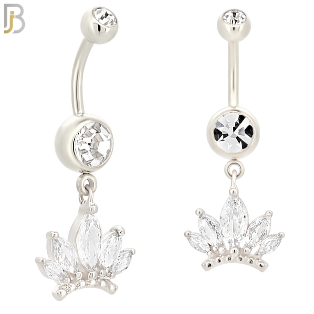 N075 - 316L Stainless Steel Dangling Crown Design Belly Ring with 5mm Screw Ball image 1