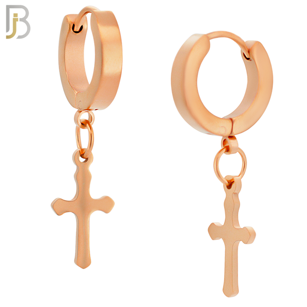 ES91 - 316L Stainless Steel Dangling Cross Design Huggies Clip On image 3