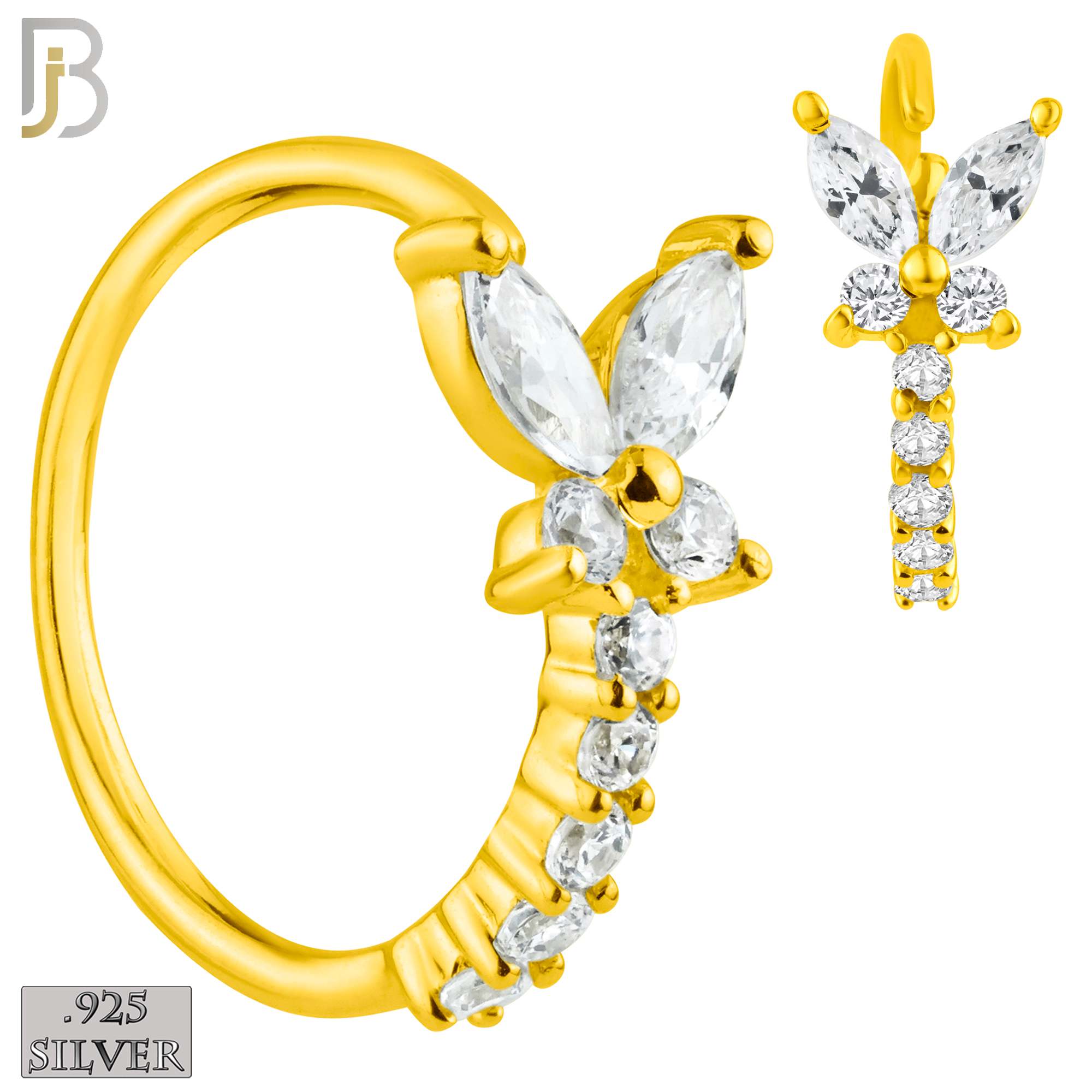 PK-CT9BT1- 925 Sterling Silver Three Styles Butterfly Nose Hoops - Pack of 60 image 4