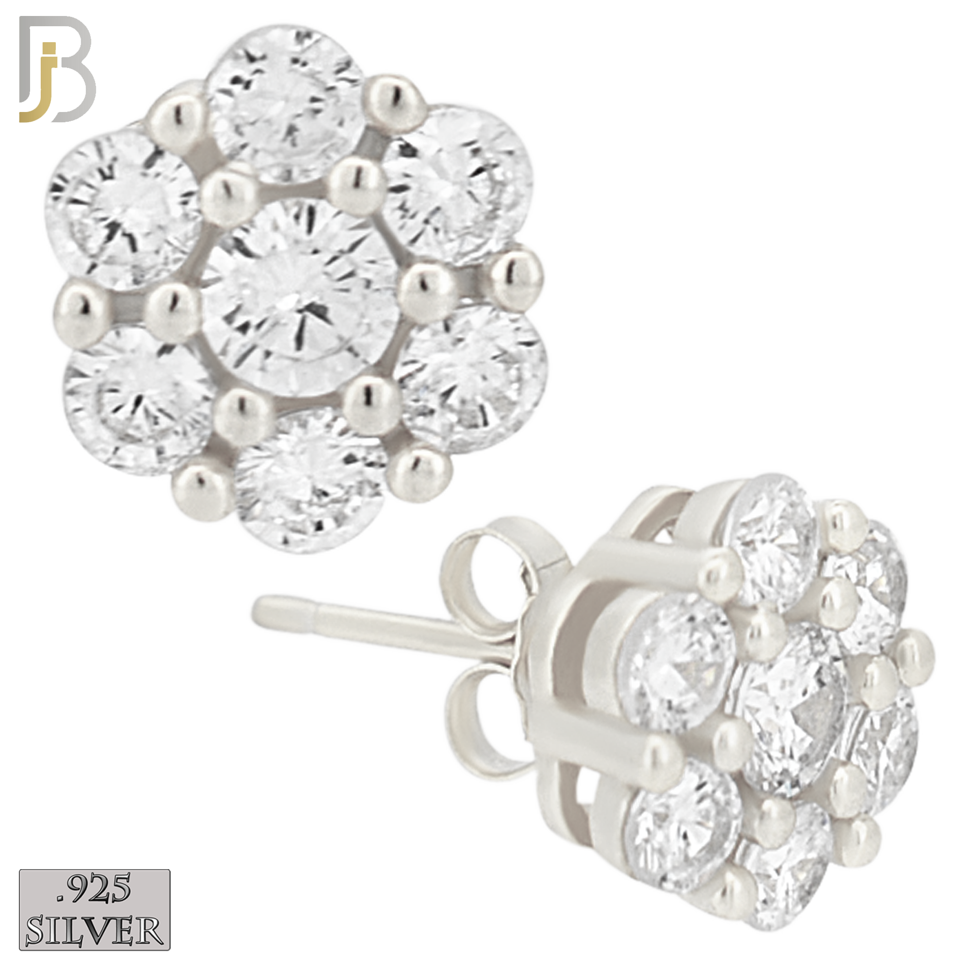 925-ES488S - 925 Sterling Silver Round Flower Push Back Stud Earring image 2