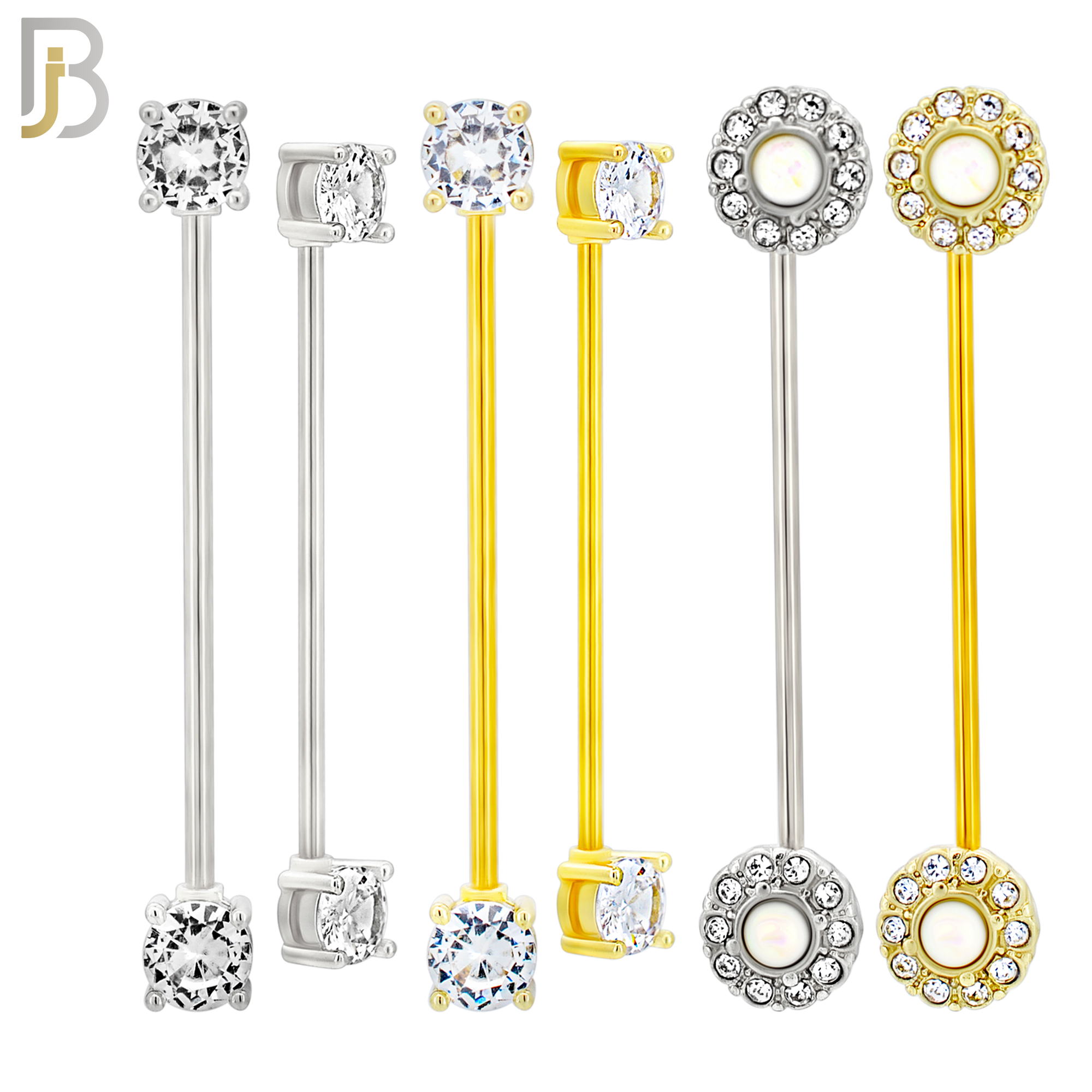 PK-BB09M - 316 Surgical Steel Round CZ / Opalite Design Industrial Barbell image 1