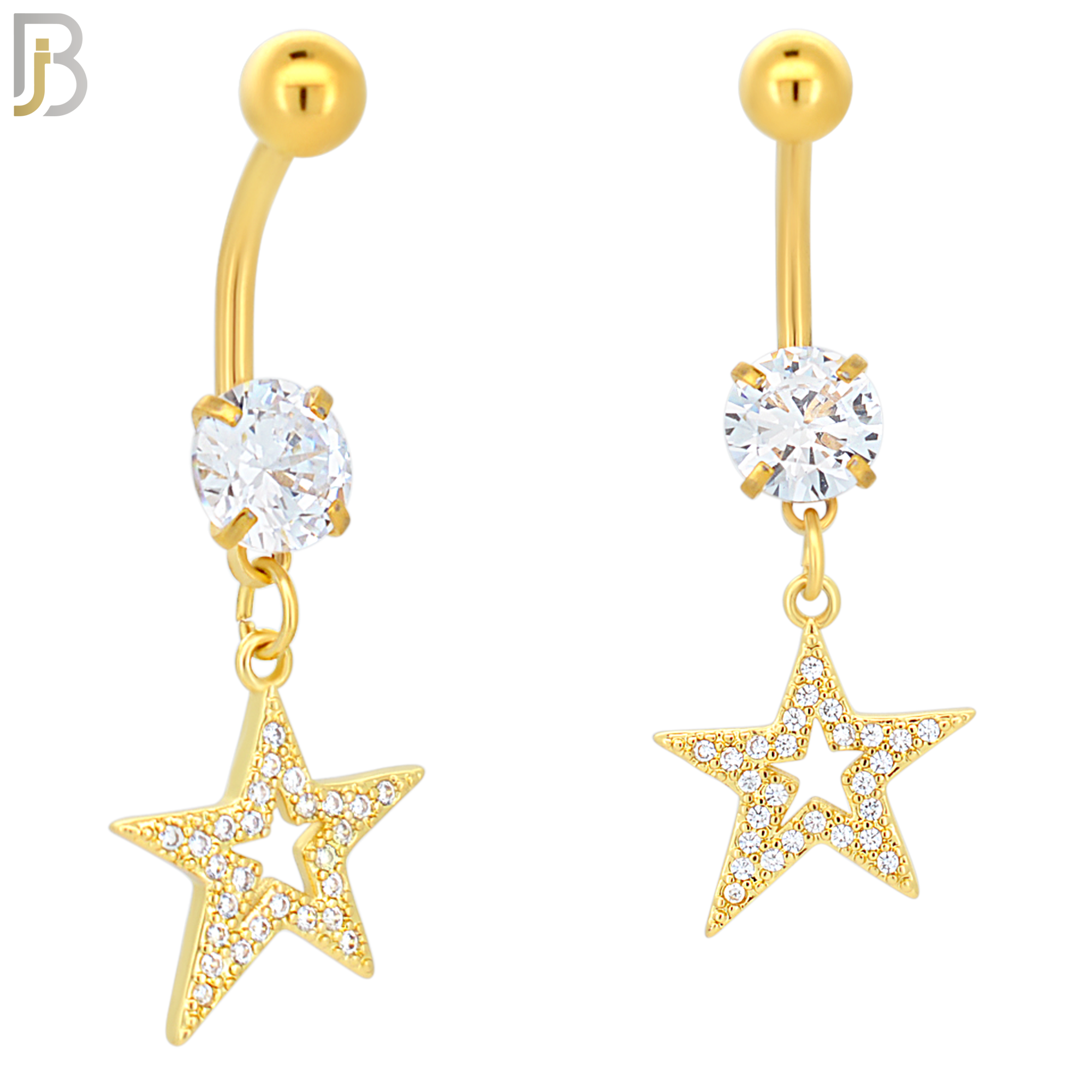 N019 - 316L Stainless Steel Dangling Oblique Hollow Star with Multi CZ Belly Ring image 2