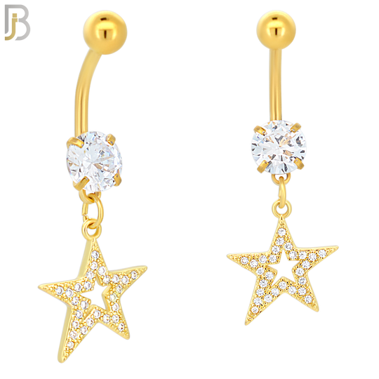 N019 - 316L Stainless Steel Dangling Oblique Hollow Star with Multi CZ Belly Ring image 2