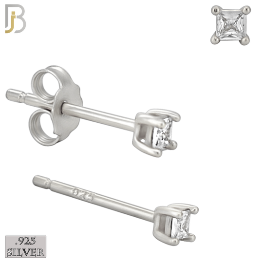 925-ES72-SC - .925 Sterling Silver Rhodium Plated Earring Stud Casting Square Princess Cut Prong Setting Clear Zircon image 1