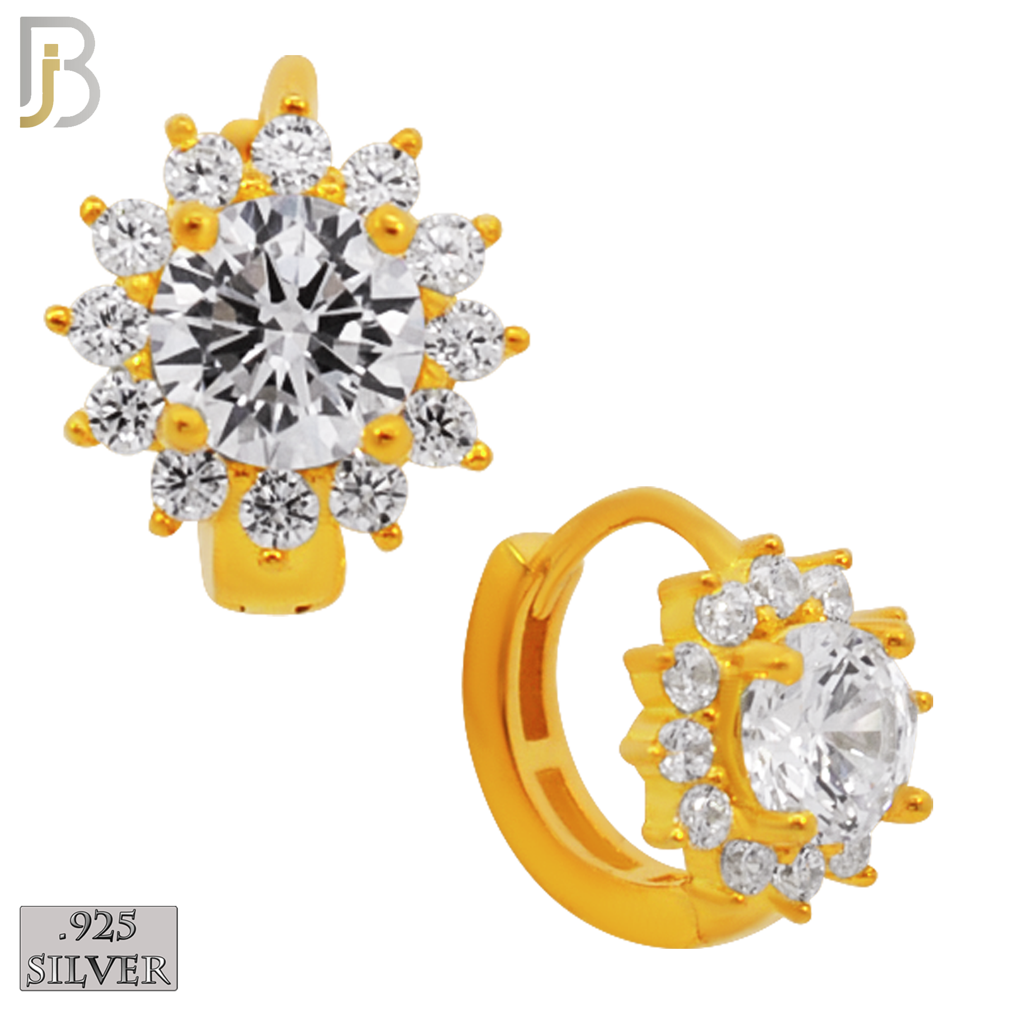 925-ES274 - 925 Sterling Silver Round Prong Multi Zircon Design Huggies Hoops Earrings Stud image 2