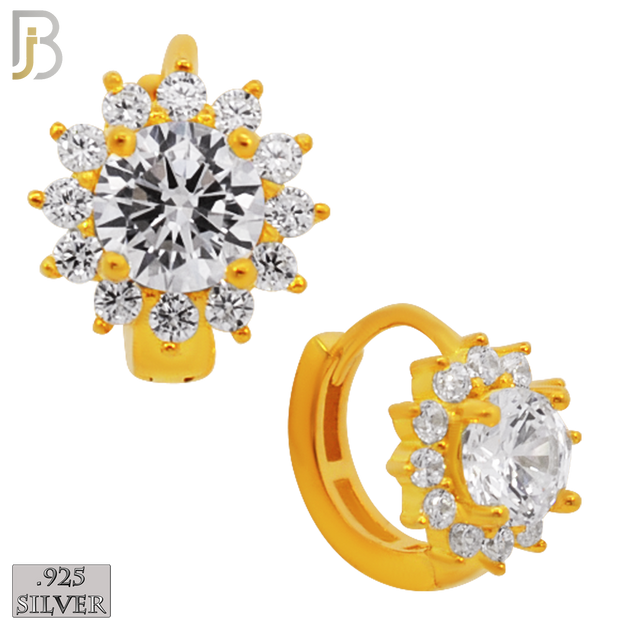 925-ES274 - 925 Sterling Silver Round Prong Multi Zircon Design Huggies Hoops Earrings Stud image 2