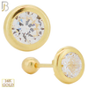 14-ES36YC - 14k Solid Gold Screw Ball Back Round Shape Design Zircon in Bezel Setting Earring Stud - 4mm image